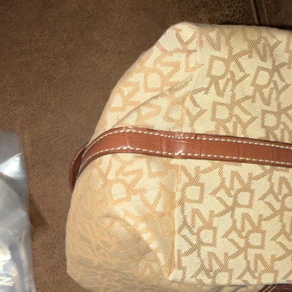 DKNY Beige and Brown Monogram Shoulder Bag - Picture 12 of 12